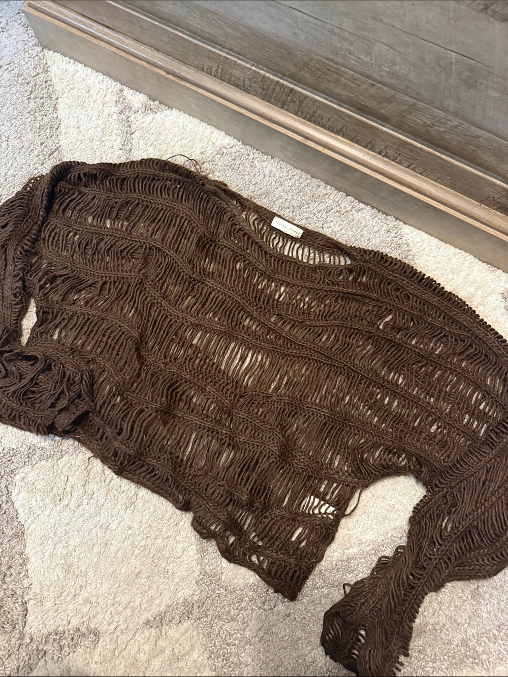 Gilded Intent Open-Weave Brown Scoop Neck Sweater